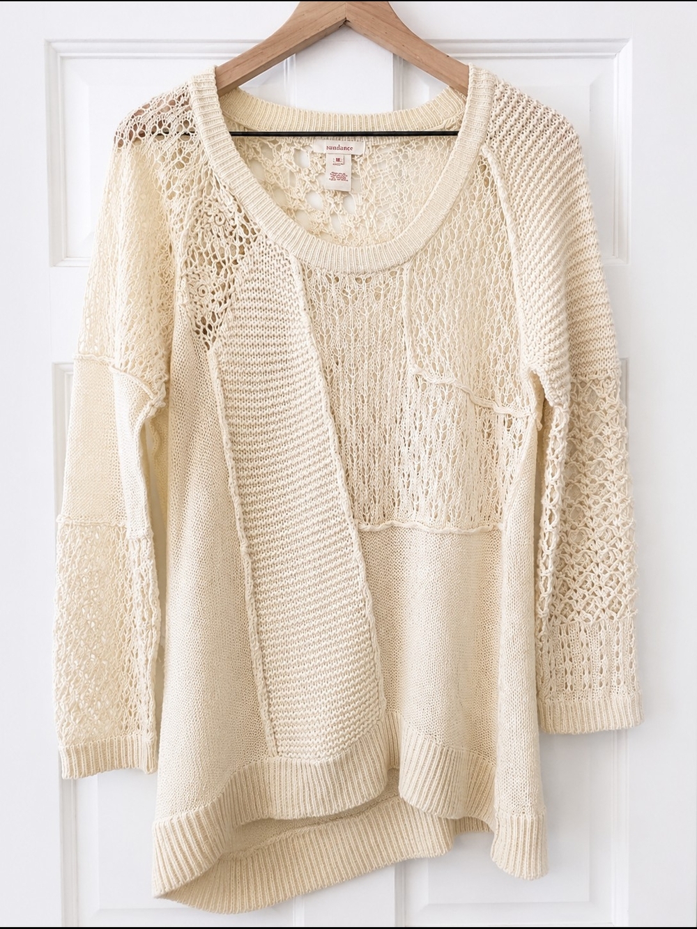 Sundance Cream Patchwork Open-Knit Pullover Sweater - Picture 1 of 6